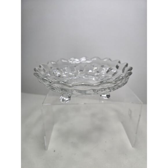 Vintage American Fostoria Crystal Clear Glass Cube 3 Footed Serving Bowl Bon Bon - Picture 1 of 6